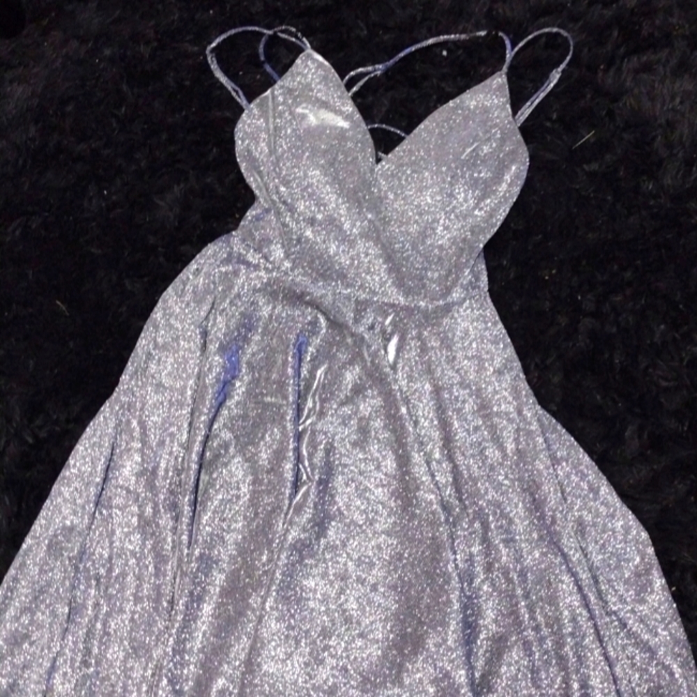 Strappy silver prom dress